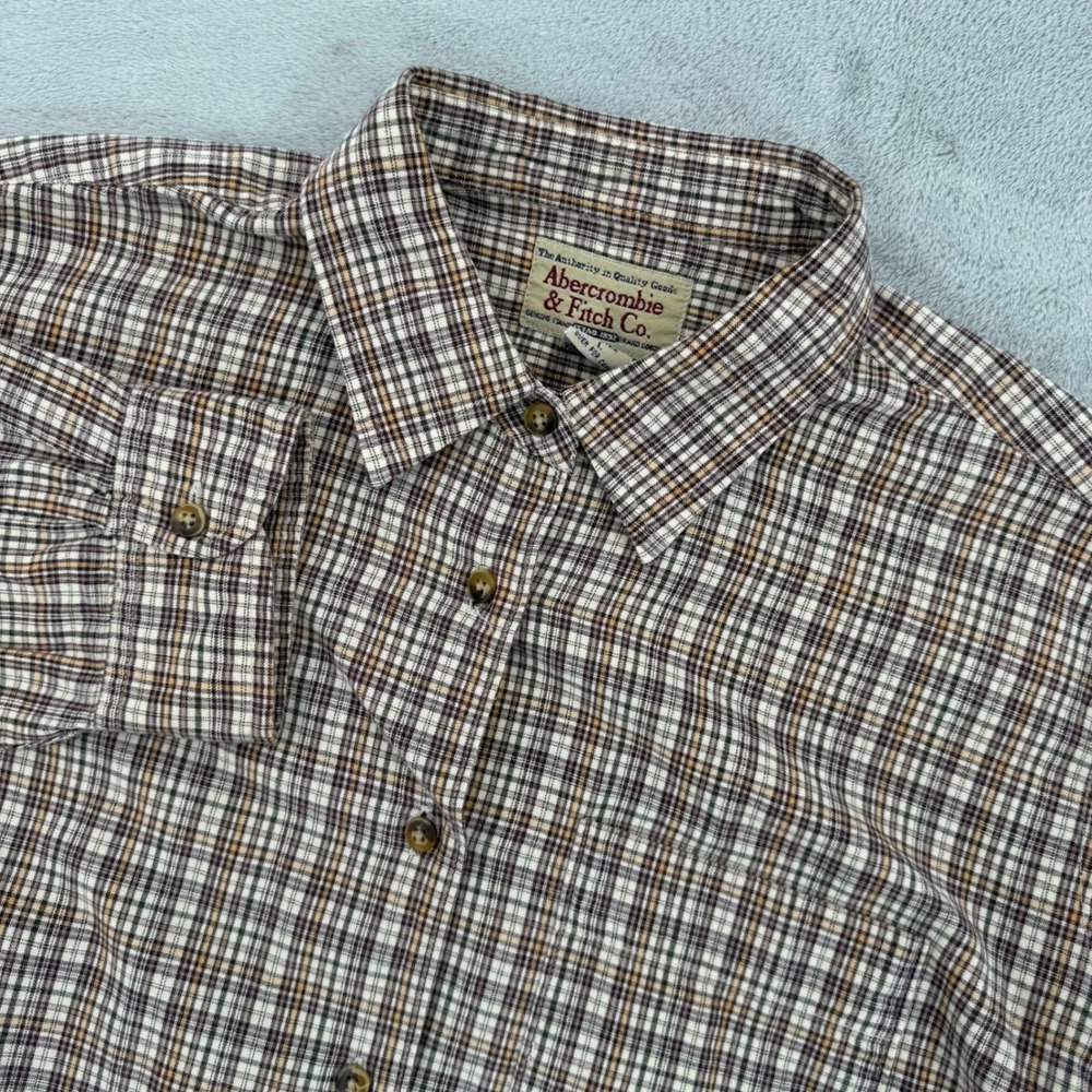 Vintage Abercrombie & Fitch Brown Plaid Cotton Button Down Shirt Womens Size L - Picture 1 of 14